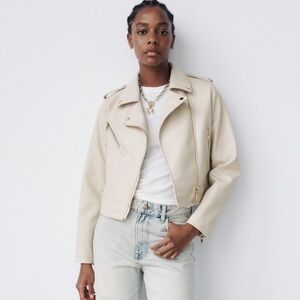 “ZARA” Faux Leather Zippered Moto Jacket